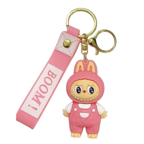 Labubu Accessories - Pink Labubu Keychain Bag Charm with Boom Strap